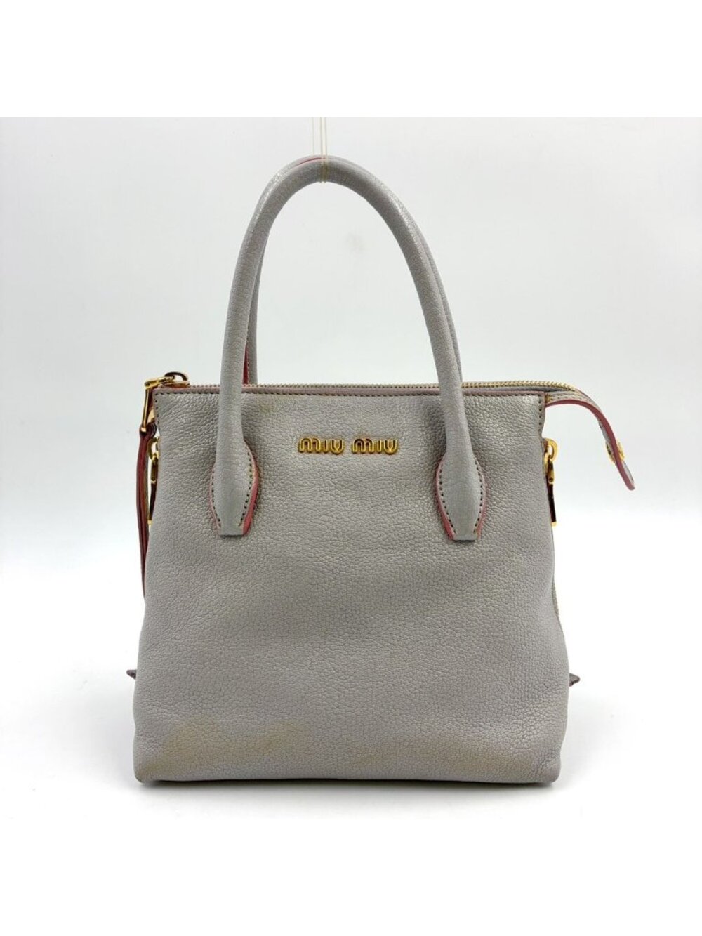 Miu Miu Madras 2-Way Shoulder Bag Leather Gray Pink Gold